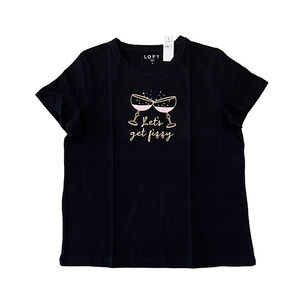 NWT LOFT Black Champagne Let's Get Fizzy Everyday Crew Tee
